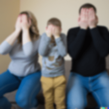 Parents And Child Hiding Their Faces