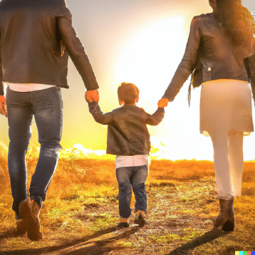 Family Holding Hands Walking Into Sunset